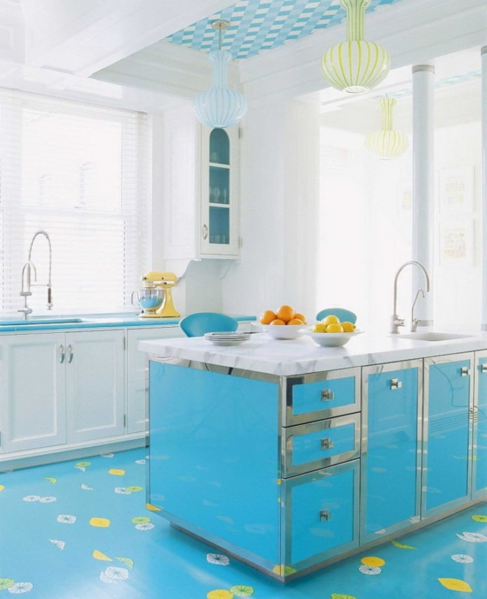 linoleum blu negli interni