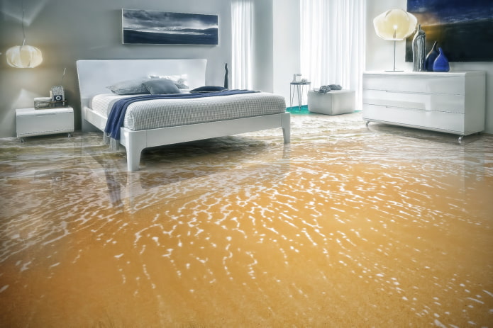 linoleum con motivo 3D nell'interno della camera da letto