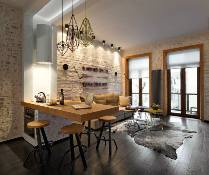 Progettazione cucina-soggiorno con bancone bar