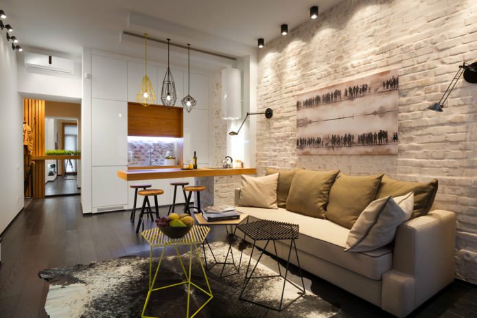 Progettazione cucina-soggiorno con bancone bar