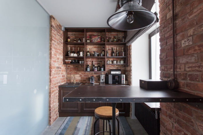 progettazione della cucina in una Khrushchevka in stile loft