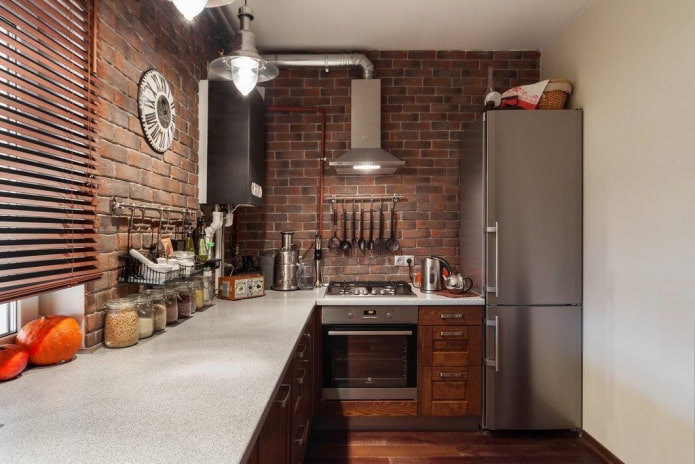progettazione della cucina in un edificio Krusciov in stile loft