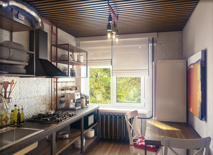 Progetto cucina in una Khrushchevka in stile loft