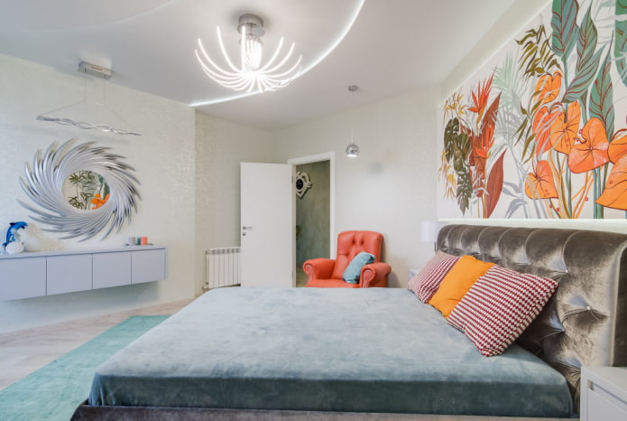 lampadario sul soffitto della camera da letto in stile moderno