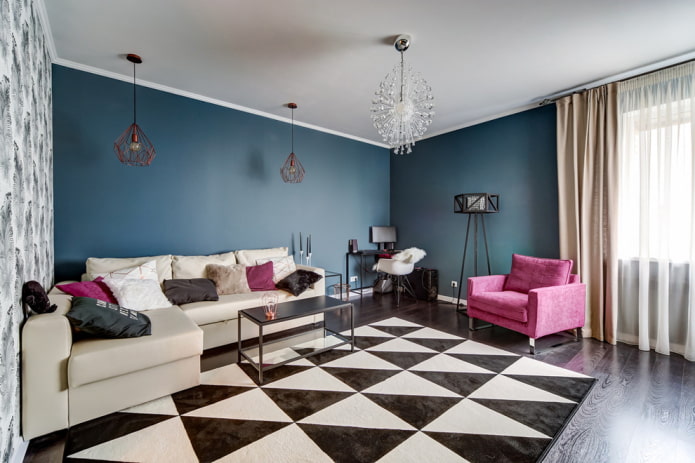 lampadari sul soffitto nel design del soggiorno