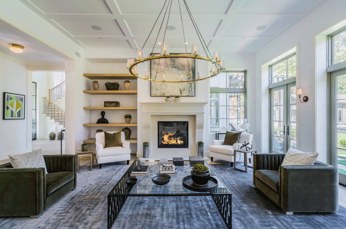 lampadari sul soffitto nel design del soggiorno