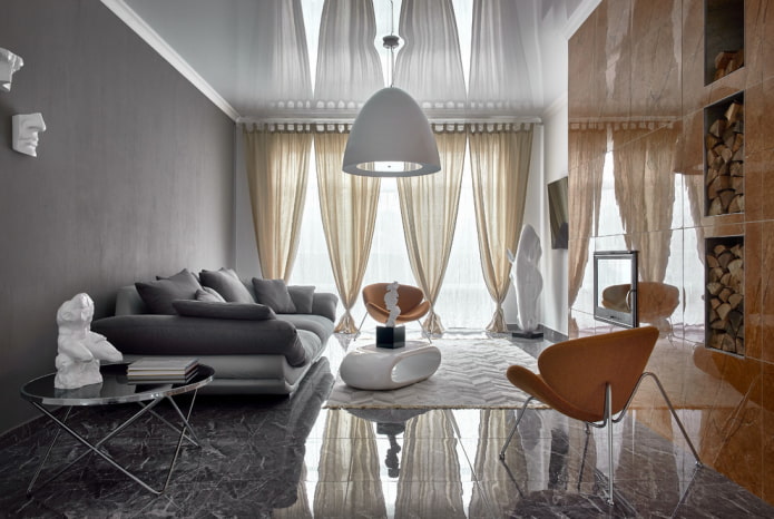 lampadario all'interno della sala in stile moderno