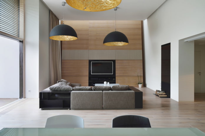 lampadario all'interno della sala in stile moderno