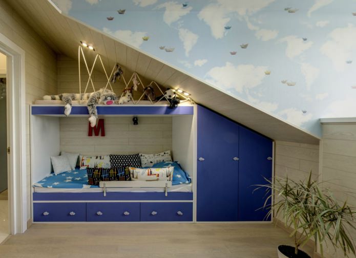 soffitto mansardato in una cameretta per bambini