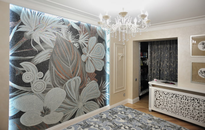 pannello a mosaico nell'interno della camera da letto