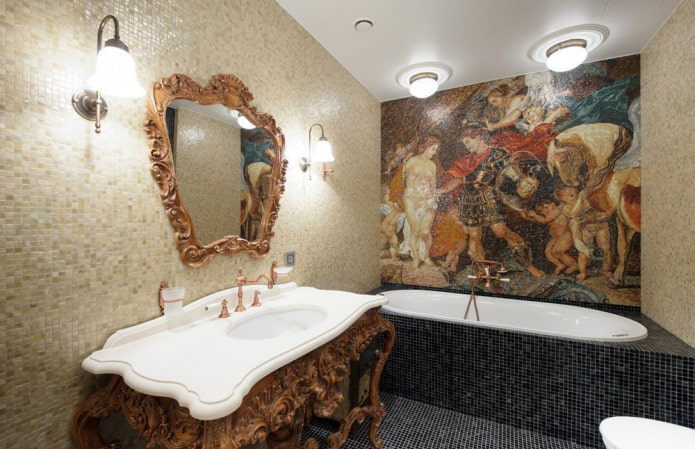 pannello a mosaico nell'interno del bagno