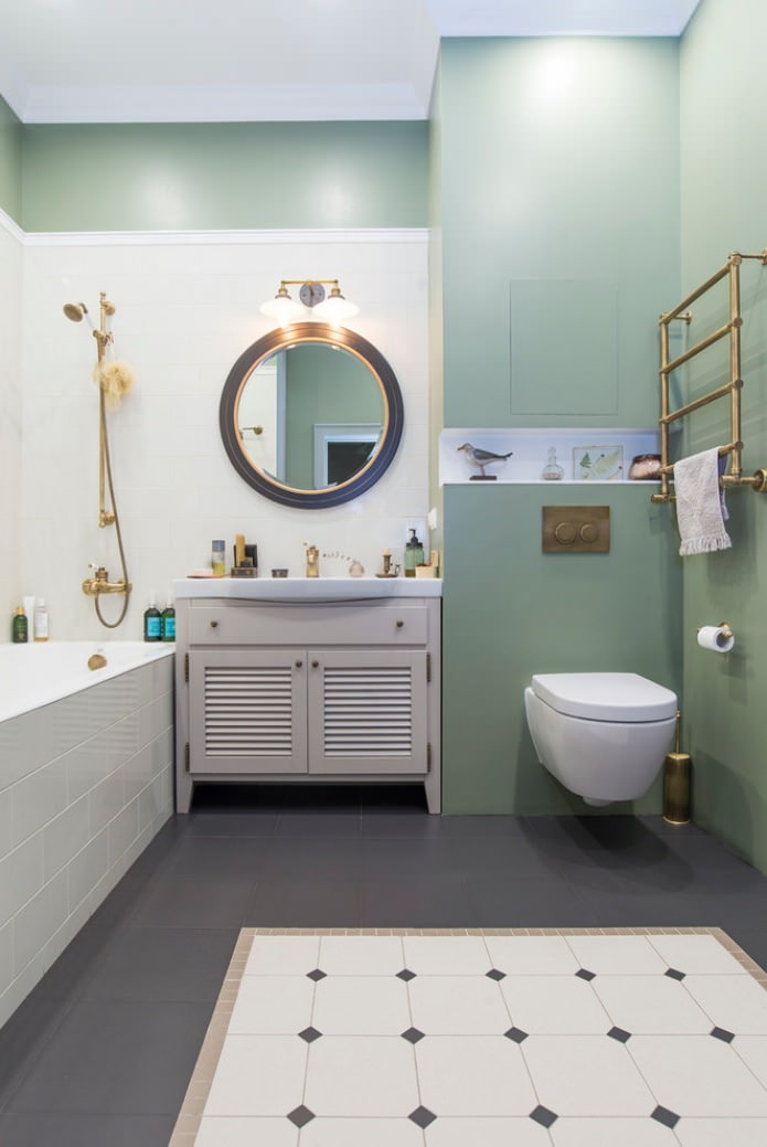 bagno nei toni del bianco e menta
