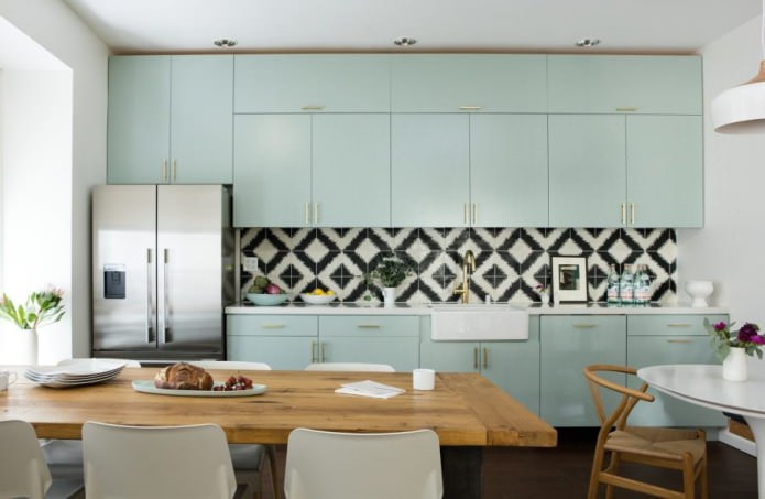 cucina color menta in stile minimalista