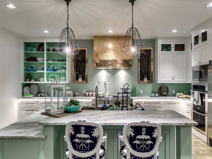 cucina color menta in stile marino