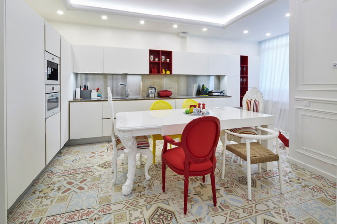 piastrelle a motivi per pavimenti all'interno della cucina