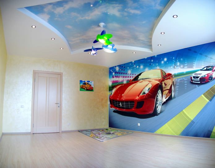 soffitto teso con stampa fotografica nella cameretta dei bambini