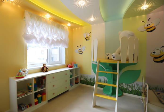 soffitto teso all'interno della cameretta per bambini