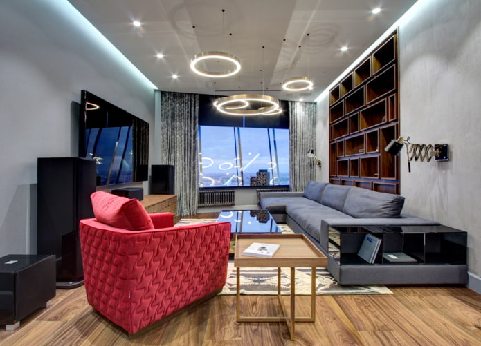 soffitto teso sospeso nel soggiorno