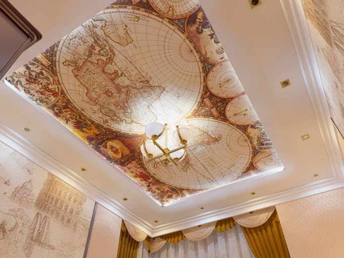 tessuto teso con l'immagine di una mappa del mondo