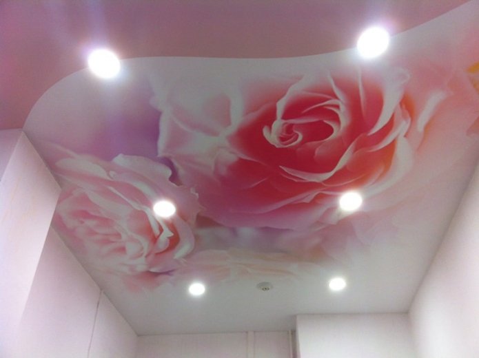 struttura del soffitto rosa con stampa fotografica