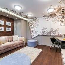 Soffitti tesi nel soggiorno: tipologie, design, illuminazione, 60 foto nell'interior-0
