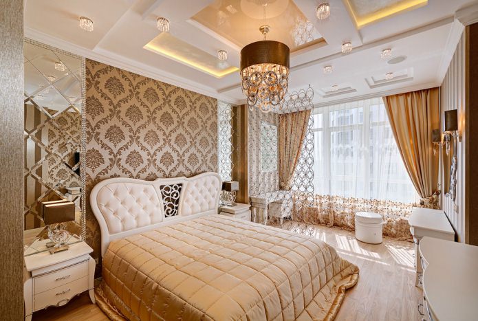 soffitto teso a più livelli nella camera da letto