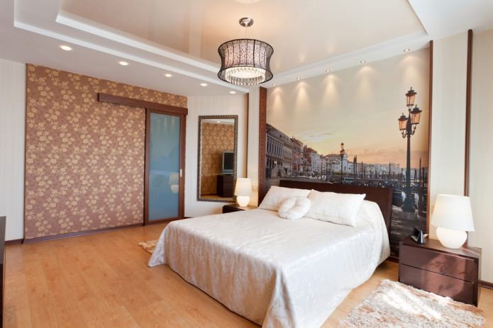 soffitto teso combinato in camera da letto