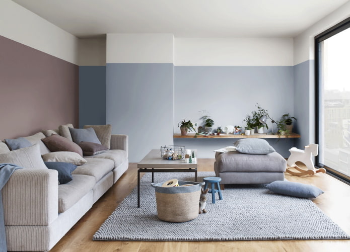 soggiorno beige e blu