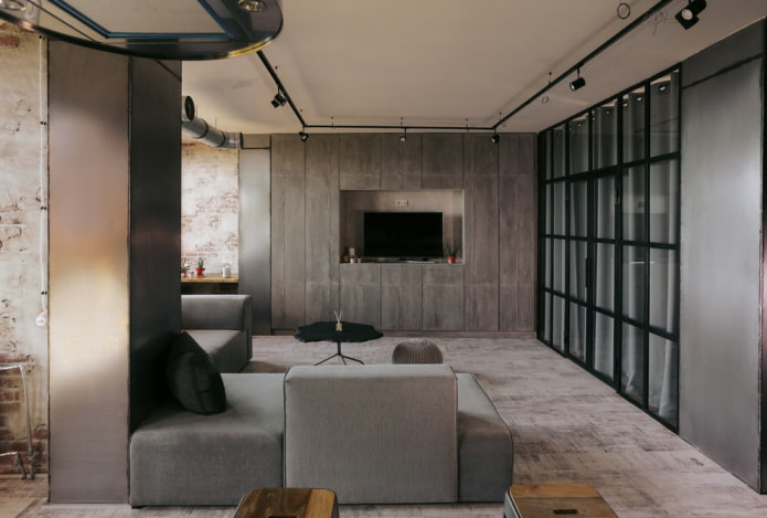 TV in una nicchia in un interno in stile loft