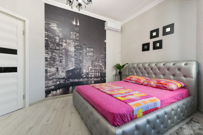carta da parati fotografica in una piccola camera da letto