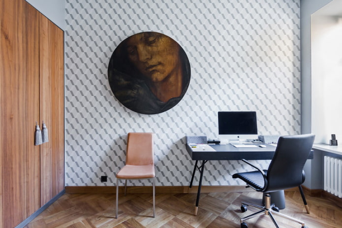 ufficio in stile moderno con carta da parati alle pareti