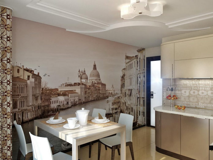 carta da parati beige con immagine di città