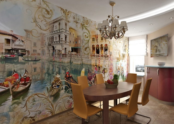carta da parati fotografica con l'immagine di Venezia nell'interno della cucina