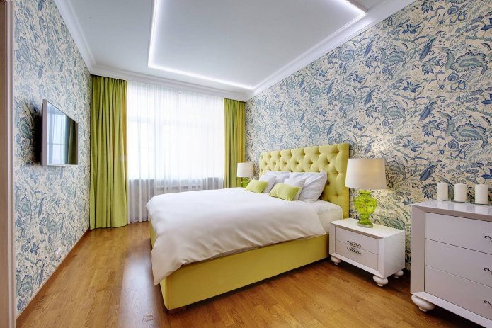 camera da letto in blu e giallo