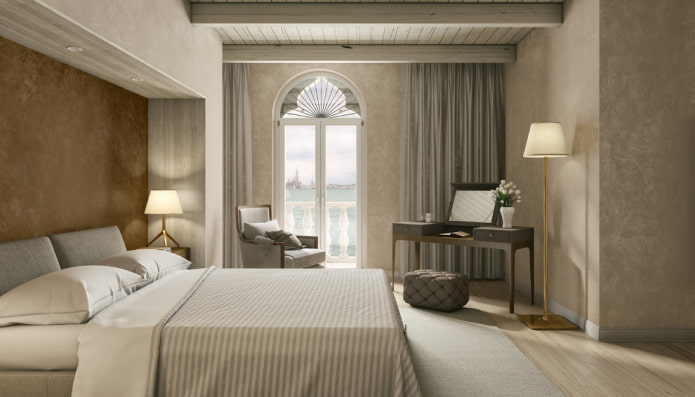 camera da letto con carta da parati beige