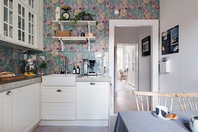 carta da parati floreale in cucina