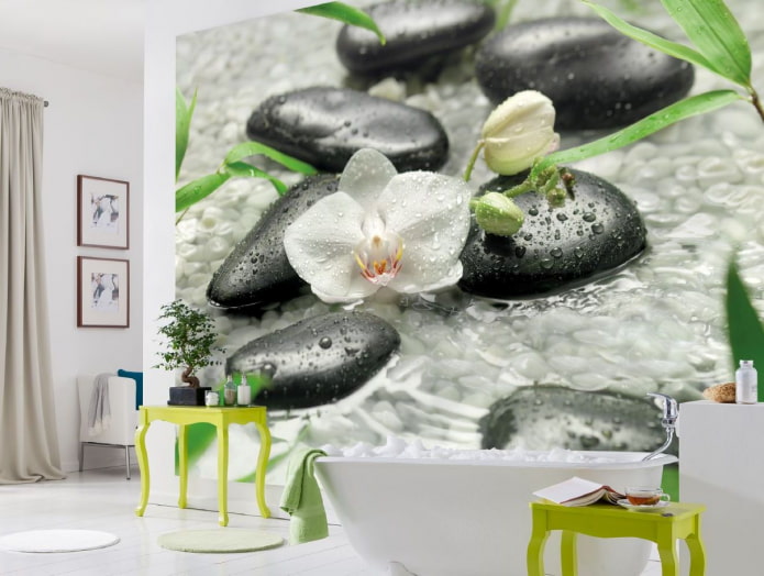 composizione di fiori con pietre