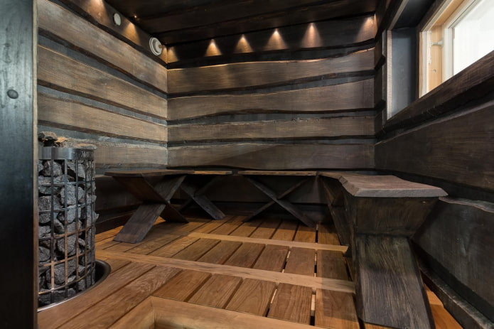 asse bruciata non refilata all'interno della sauna