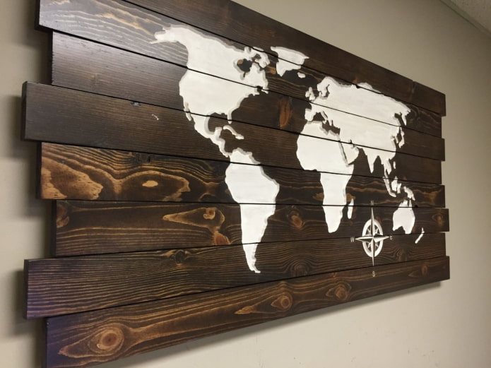 mappa del mondo da parete in legno bruciato