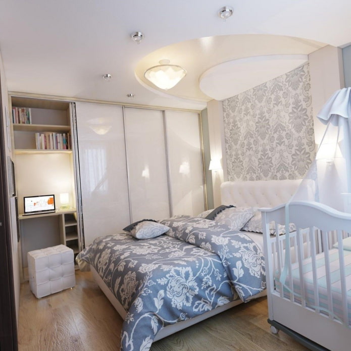 camera da letto e cameretta per i bambini in un monolocale