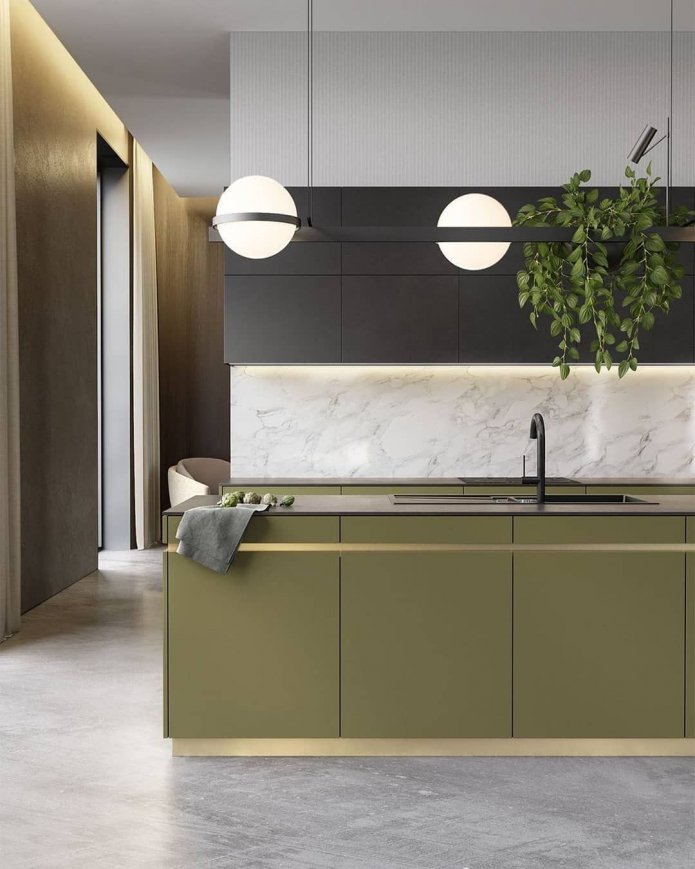 cucina color oliva in stile moderno