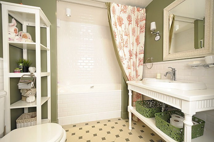 bagno bianco e verde oliva