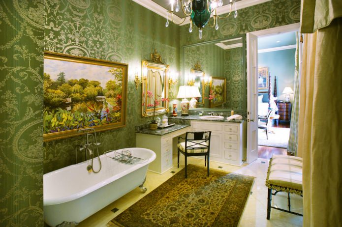 carta da parati verde in bagno