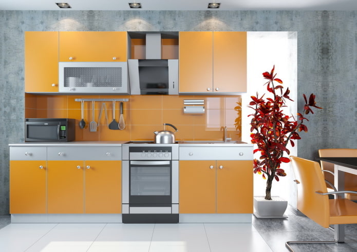 interno della cucina nei toni del grigio-arancio
