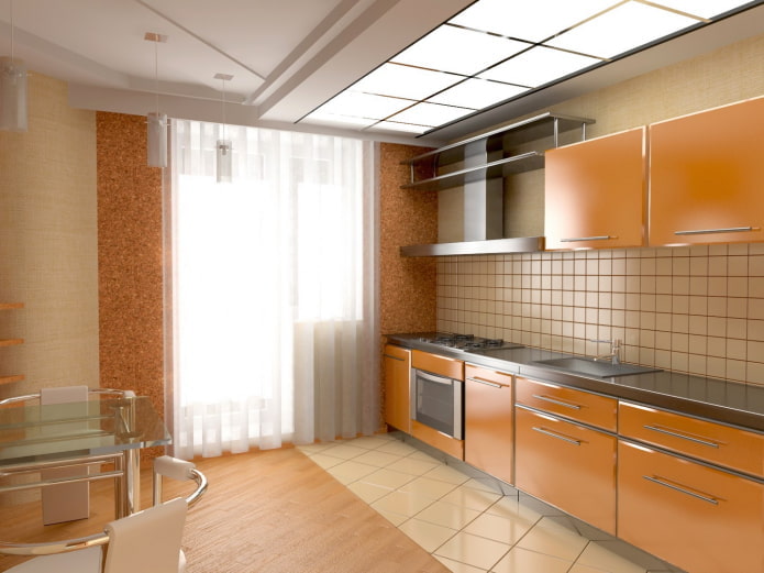 interno della cucina nei toni del beige e dell'arancione