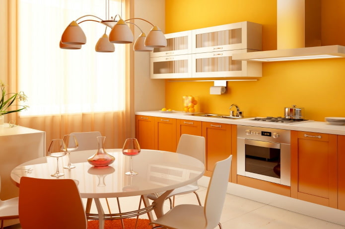 carta da parati per l'interno della cucina nei toni dell'arancione