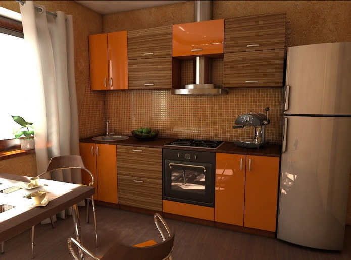 interno della cucina nei toni dell'arancione e del marrone