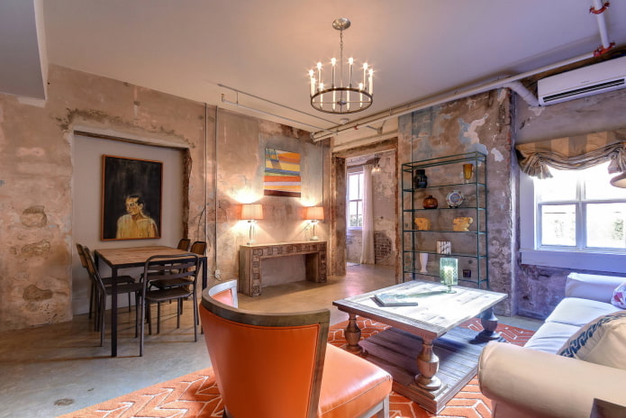 Luce in un soggiorno in stile loft