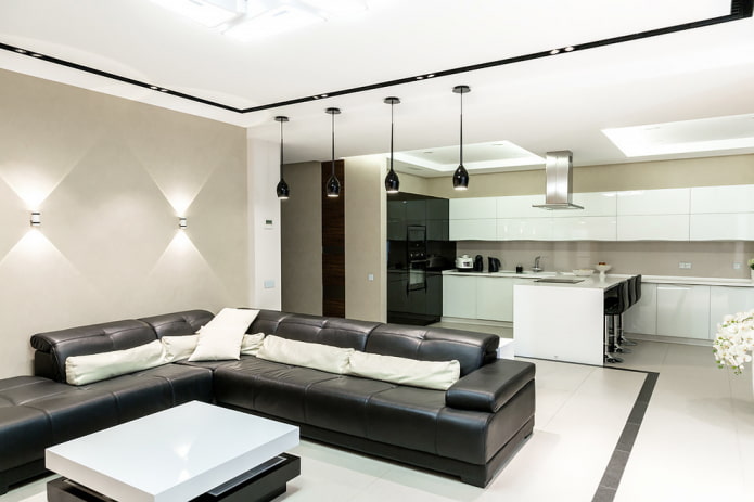 illuminazione principale nell'interno della cucina-soggiorno