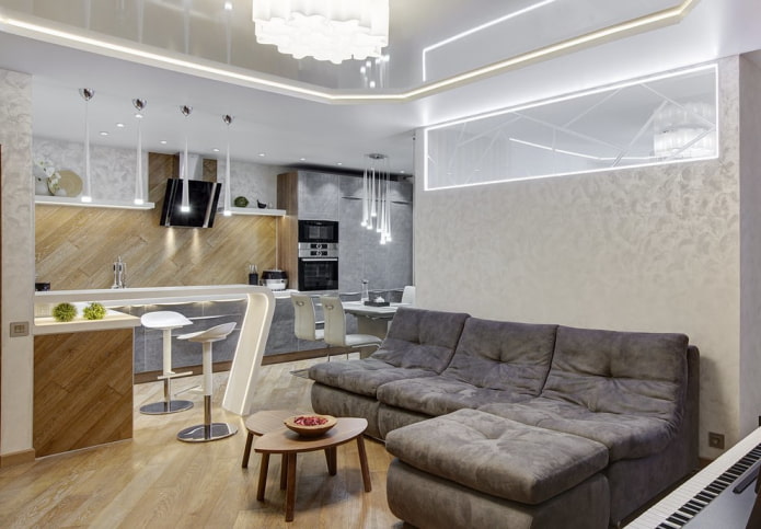 luce decorativa all'interno della cucina-soggiorno